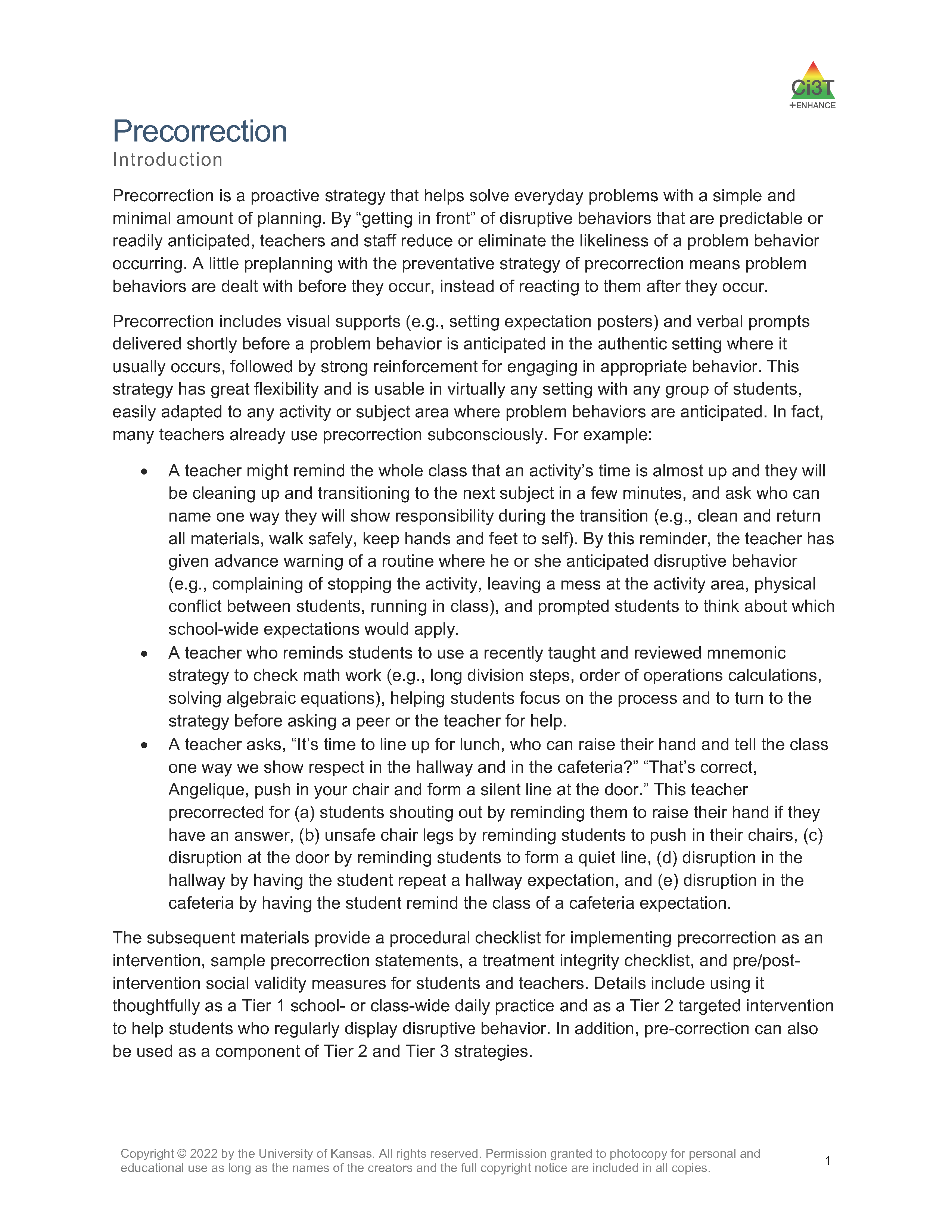 Handout: Precorrection introduction
